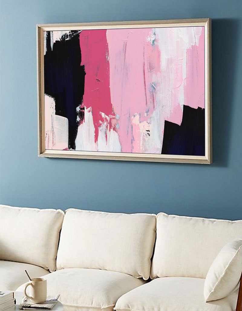 Vibrant Pink and Black Abstract Oil Painting for Modern Home Decor