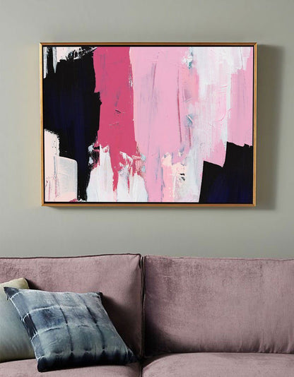 Vibrant Pink and Black Abstract Oil Painting for Modern Home Decor