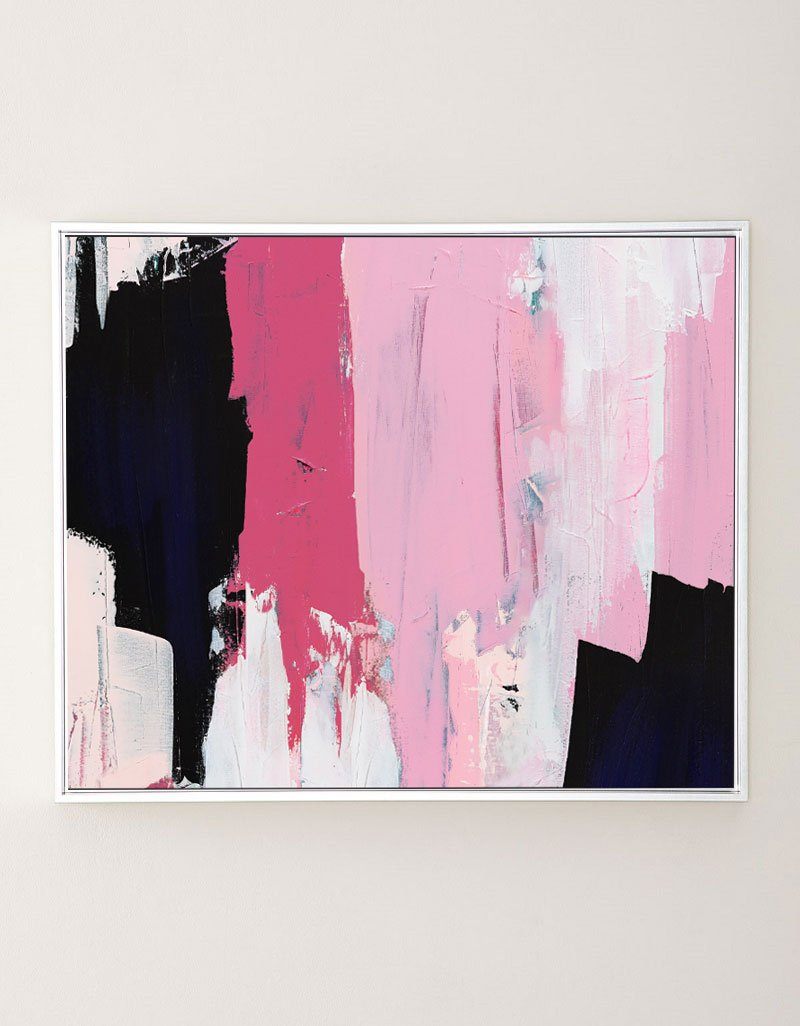 Vibrant Pink and Black Abstract Oil Painting for Modern Home Decor