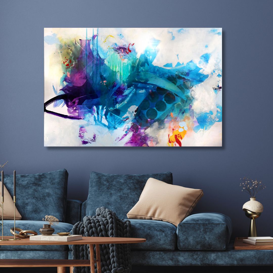 Vibrant Blue and Purple Abstract Oil Painting for Modern Home Decor