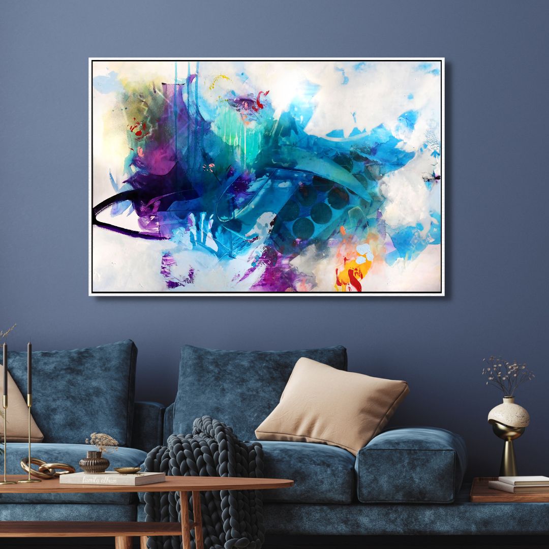 Vibrant Blue and Purple Abstract Oil Painting for Modern Home Decor