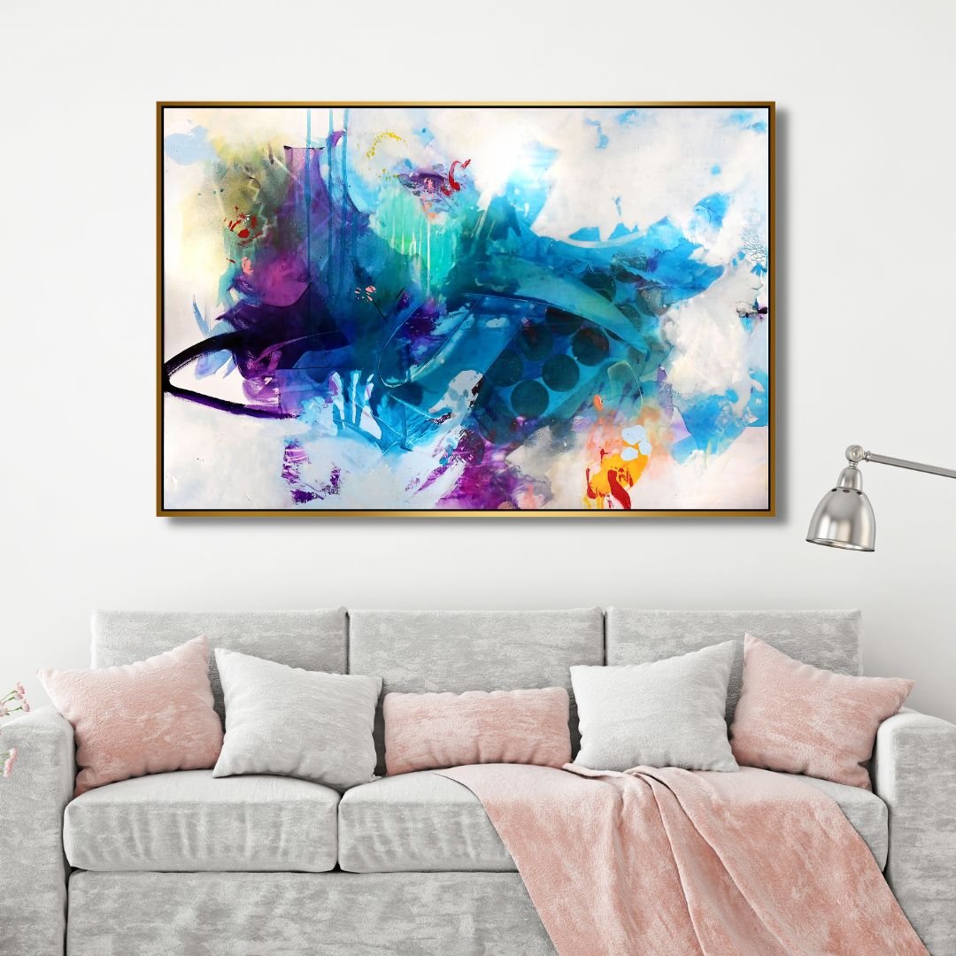 Vibrant Blue and Purple Abstract Oil Painting for Modern Home Decor