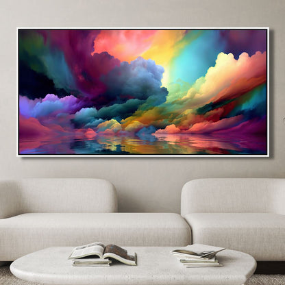 Vibrant Abstract Oil Painting of Colorful Clouds Reflecting on Serene Lake