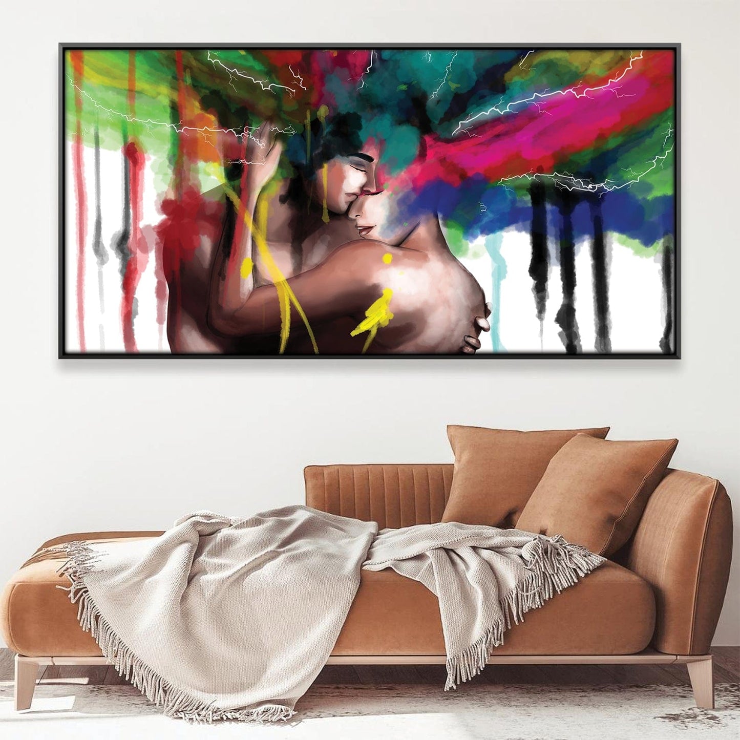 Vibrant Abstract Love: Colorful Embrace Oil Painting for Modern Decor