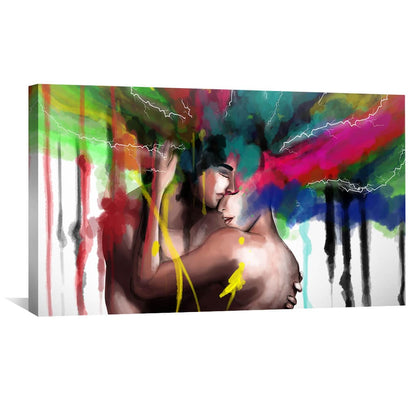 Vibrant Abstract Love: Colorful Embrace Oil Painting for Modern Decor