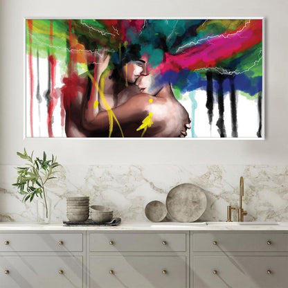 Vibrant Abstract Love: Colorful Embrace Oil Painting for Modern Decor