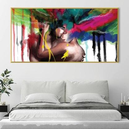 Vibrant Abstract Love: Colorful Embrace Oil Painting for Modern Decor