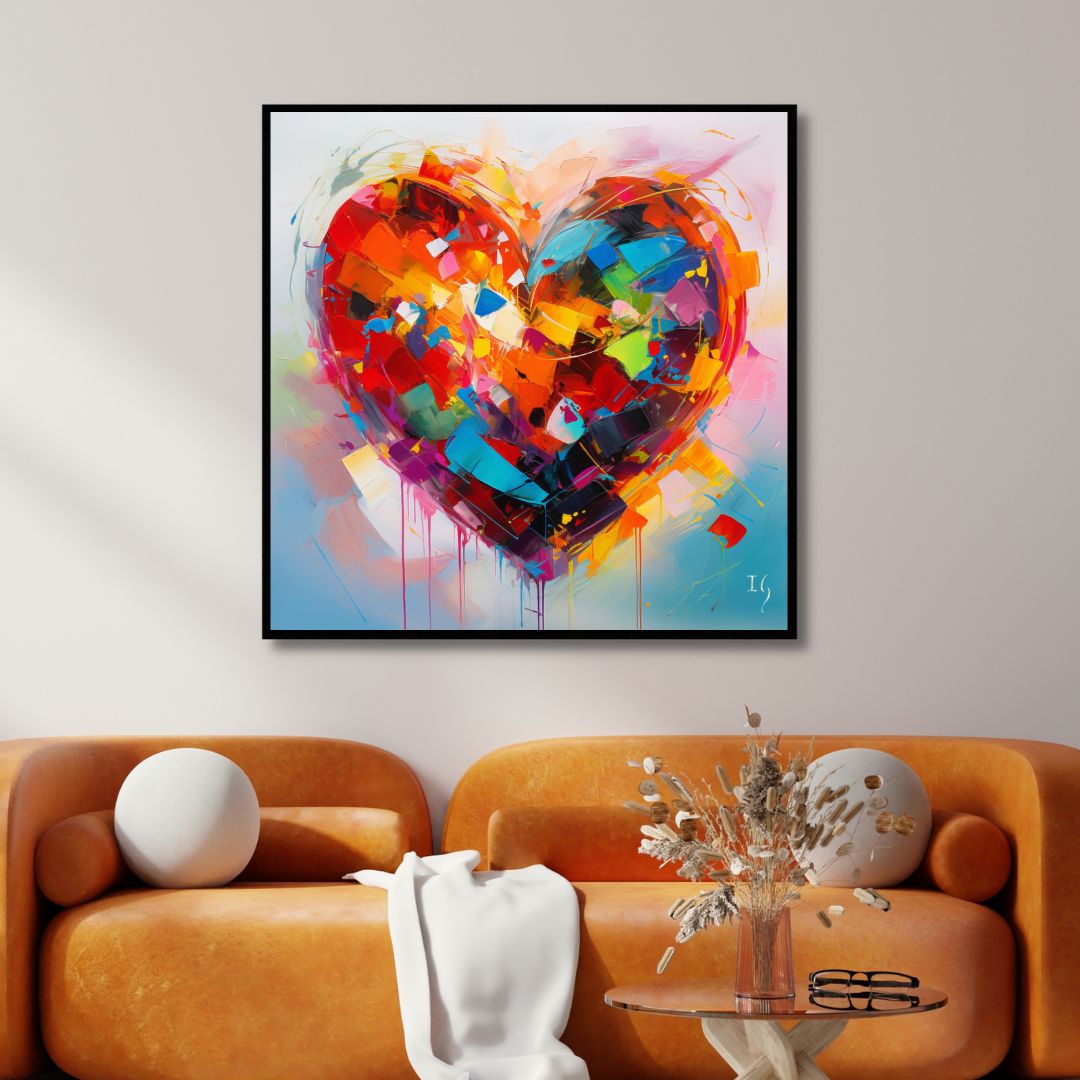 Vibrant Heart Abstract Oil Painting - Colorful Emotion Canvas Wall Art for Home Decor