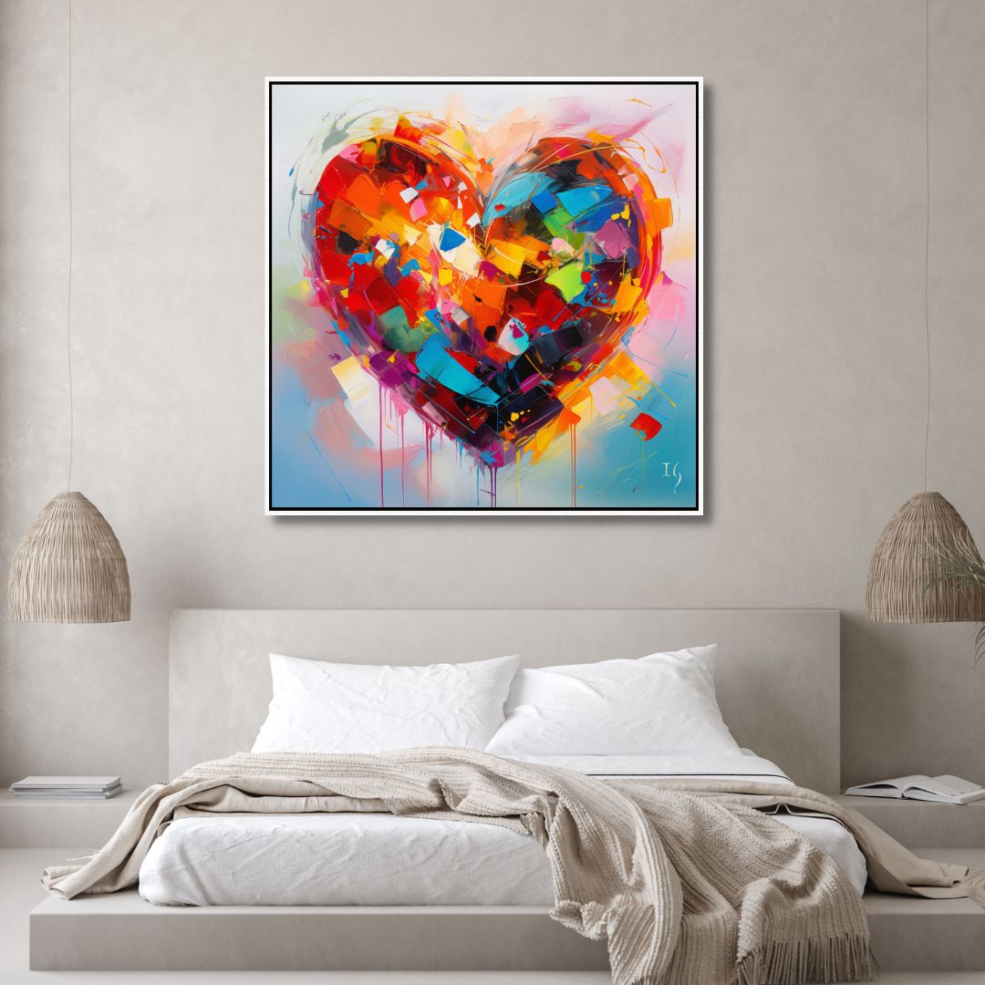 Vibrant Heart Abstract Oil Painting - Colorful Emotion Canvas Wall Art for Home Decor