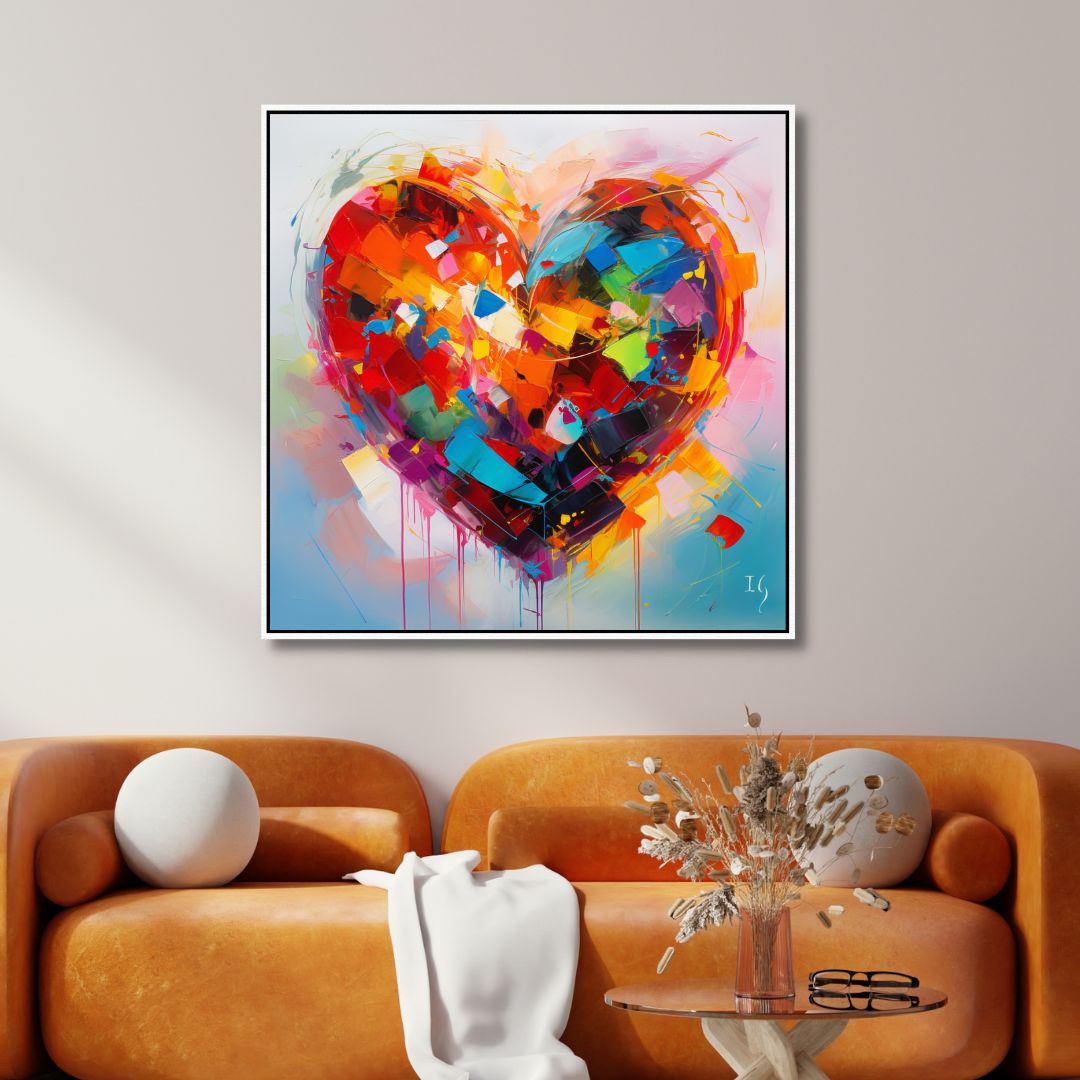 Vibrant Heart Abstract Oil Painting - Colorful Emotion Canvas Wall Art for Home Decor