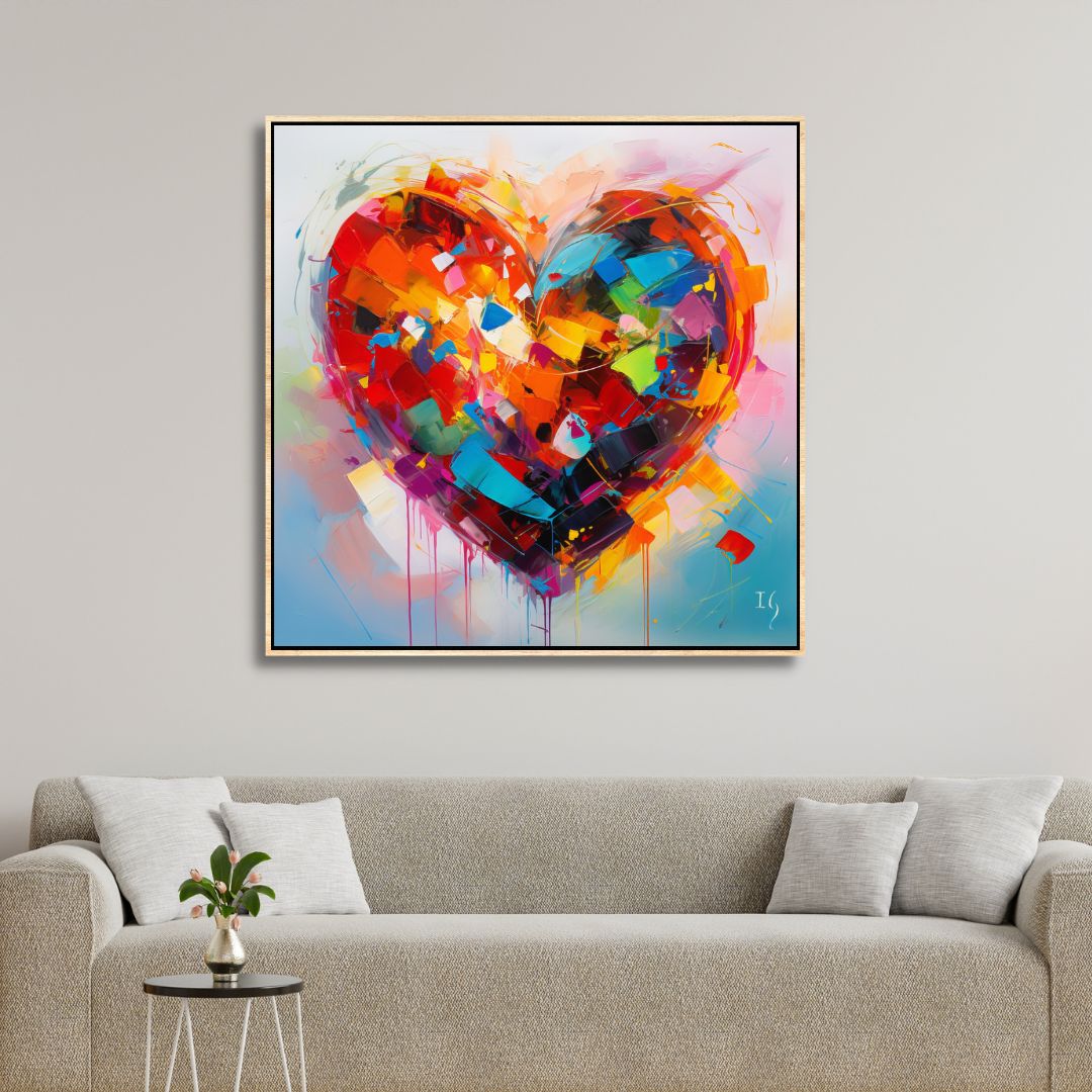 Vibrant Heart Abstract Oil Painting - Colorful Emotion Canvas Wall Art for Home Decor