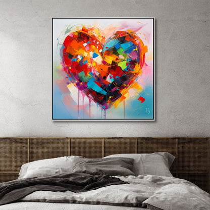 Vibrant Heart Abstract Oil Painting - Colorful Emotion Canvas Wall Art for Home Decor