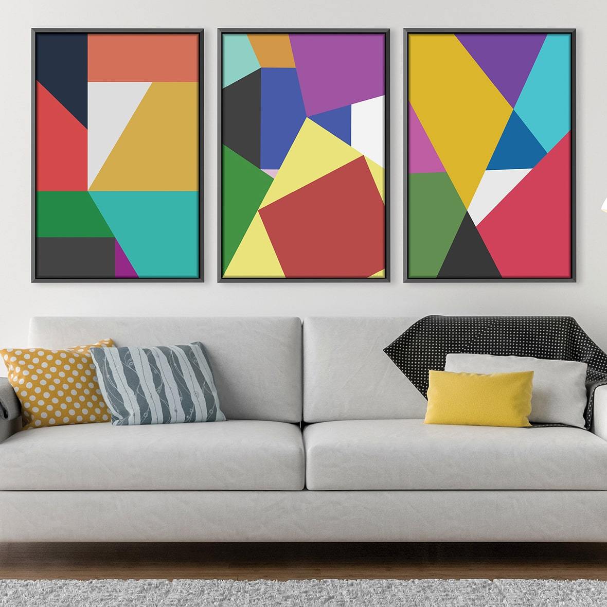 Vibrant Geometric Abstract Oil Painting for Modern Home Decor