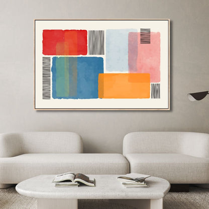 Vibrant Abstract Geometric Painting with Colorful Blocks and Stripes for Modern Decor