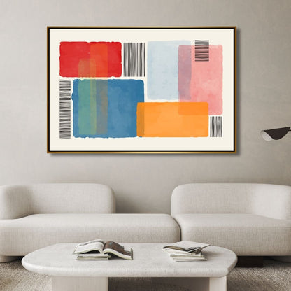Vibrant Abstract Geometric Painting with Colorful Blocks and Stripes for Modern Decor