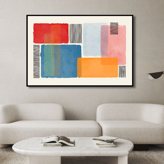 Vibrant Abstract Geometric Painting with Colorful Blocks and Stripes for Modern Decor