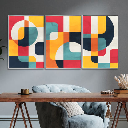 Vibrant Geometric Abstract Oil Painting for Modern Home Decor