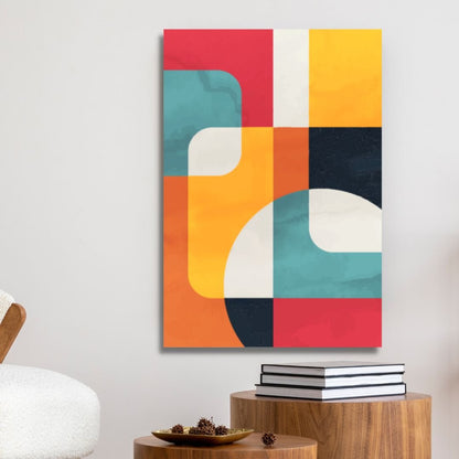 Vibrant Geometric Abstract Oil Painting for Modern Home Decor