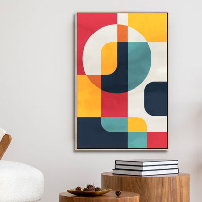 Vibrant Geometric Abstract Oil Painting for Modern Home Decor