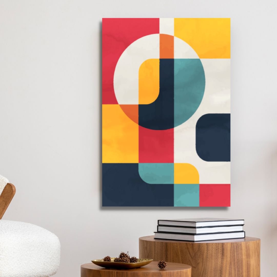 Vibrant Geometric Abstract Oil Painting for Modern Home Decor