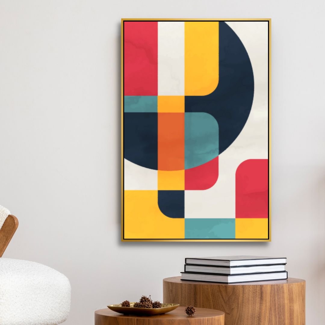 Vibrant Geometric Abstract Oil Painting for Modern Home Decor