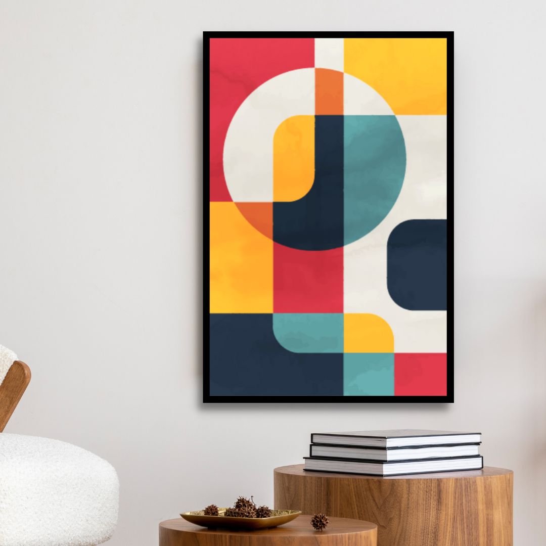 Vibrant Geometric Abstract Oil Painting for Modern Home Decor