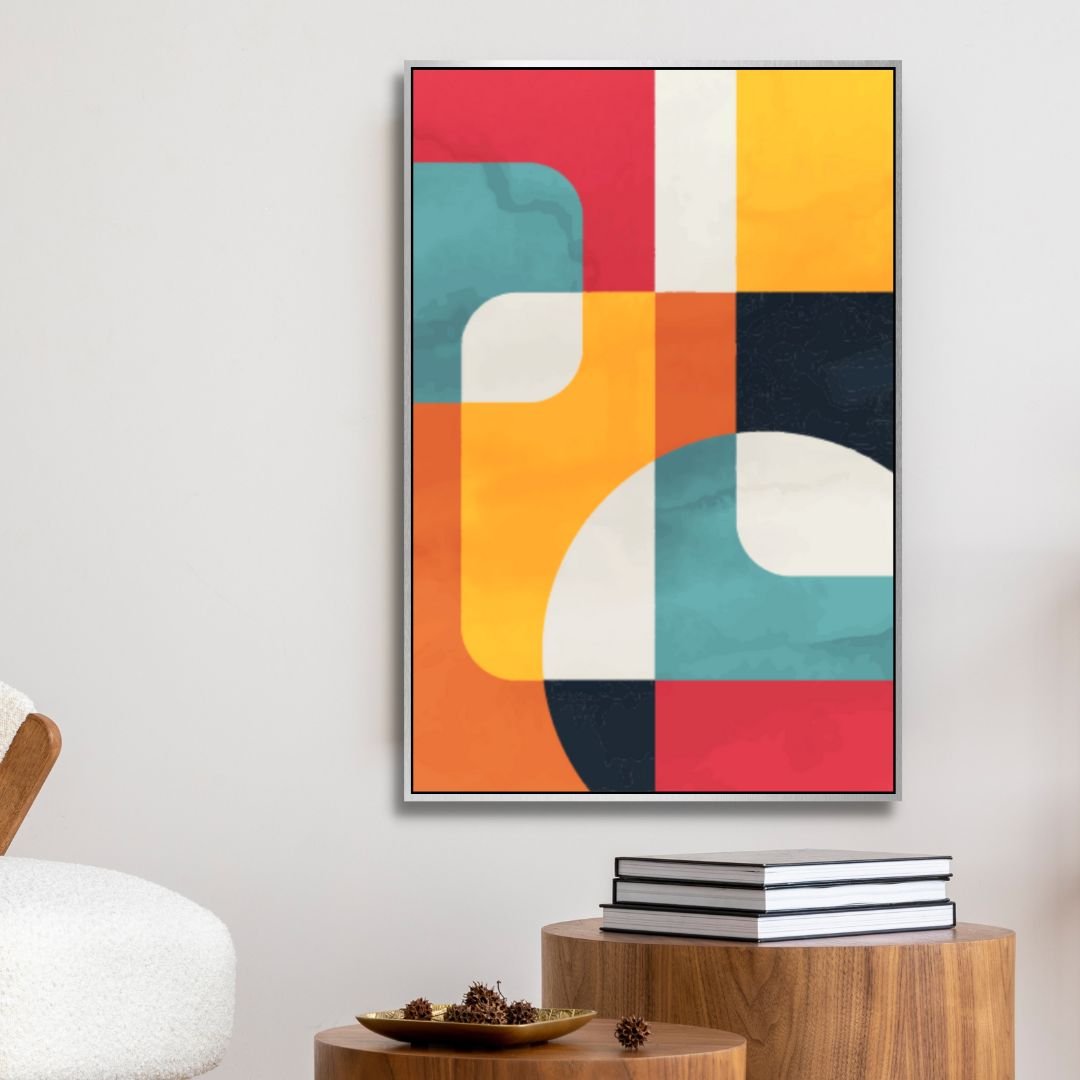 Vibrant Geometric Abstract Oil Painting for Modern Home Decor