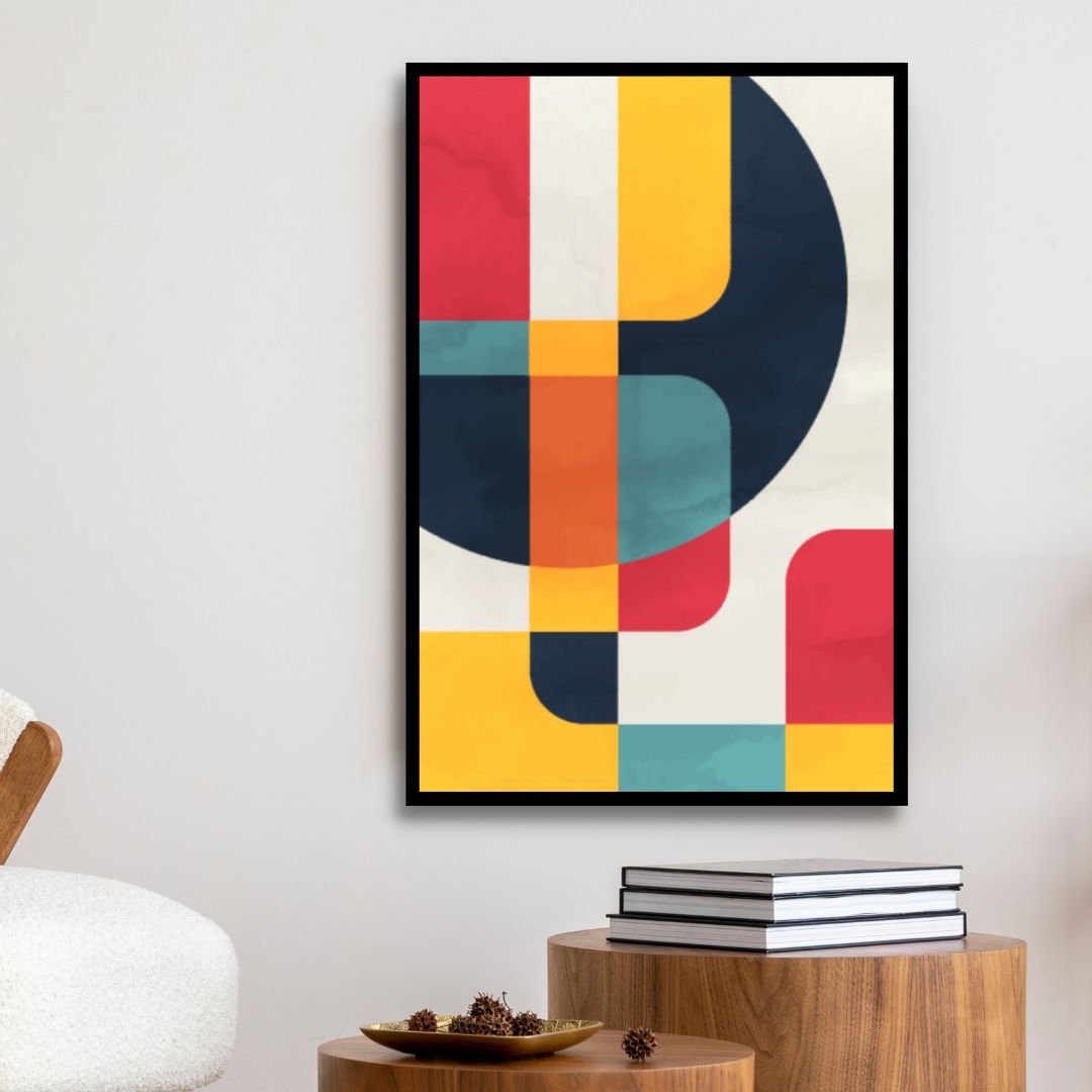 Vibrant Geometric Abstract Oil Painting for Modern Home Decor