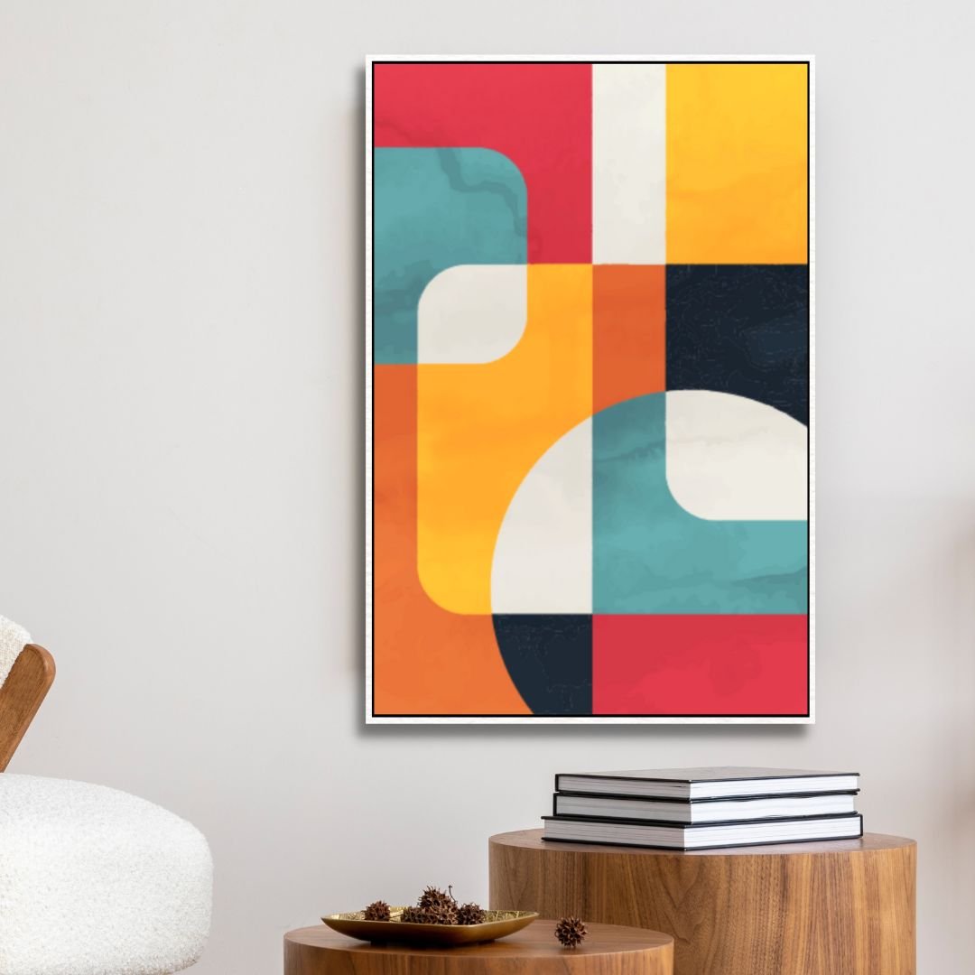 Vibrant Geometric Abstract Oil Painting for Modern Home Decor