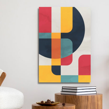 Vibrant Geometric Abstract Oil Painting for Modern Home Decor