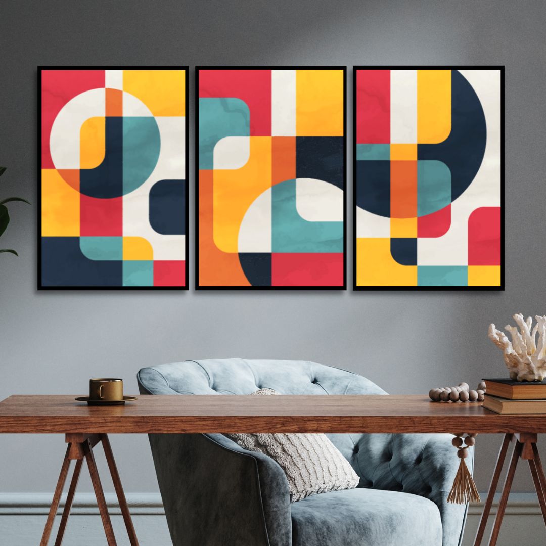 Vibrant Geometric Abstract Oil Painting for Modern Home Decor