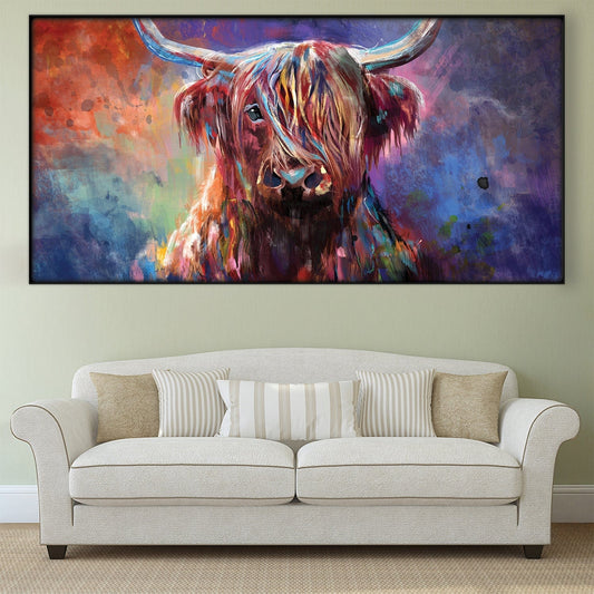 Vibrant Highland Cow Oil Painting for Modern Home Decor