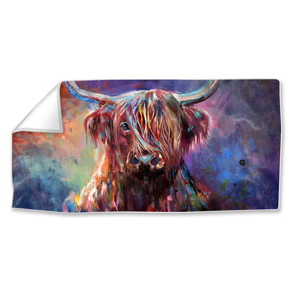 Vibrant Highland Cow Oil Painting for Modern Home Decor