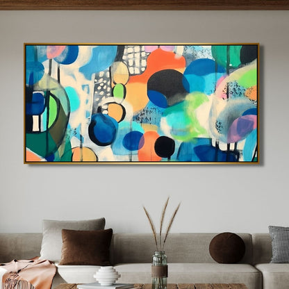 Vibrant Abstract Oil Painting with Colorful Geometric Shapes for Modern Decor