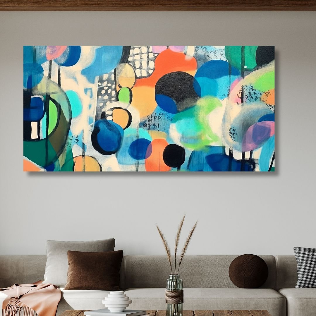 Vibrant Abstract Oil Painting with Colorful Geometric Shapes for Modern Decor