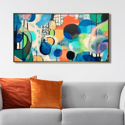 Vibrant Abstract Oil Painting with Colorful Geometric Shapes for Modern Decor