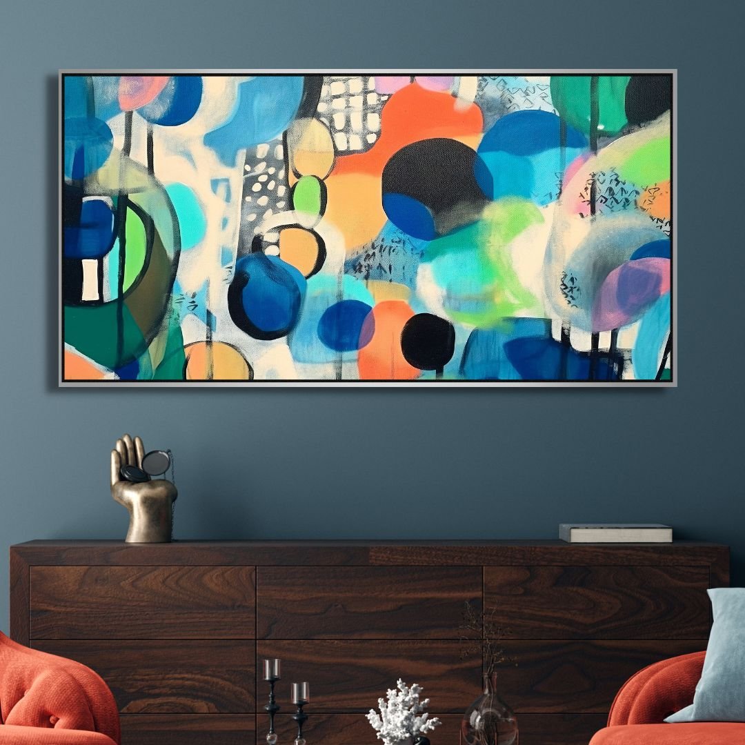 Vibrant Abstract Oil Painting with Colorful Geometric Shapes for Modern Decor