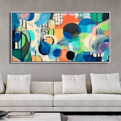 Vibrant Abstract Oil Painting with Colorful Geometric Shapes for Modern Decor