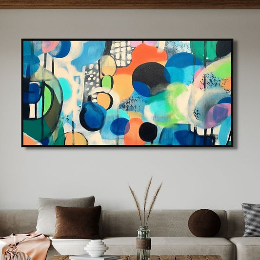 Vibrant Abstract Oil Painting with Colorful Geometric Shapes for Modern Decor