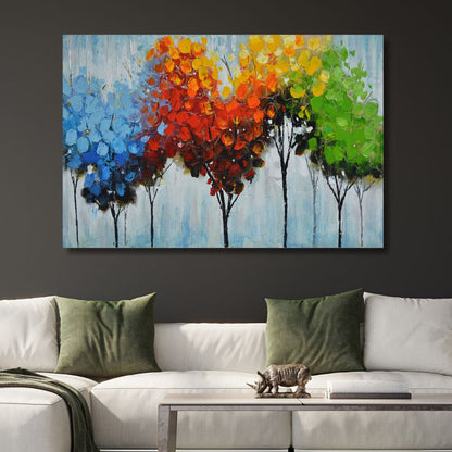 Vibrant Abstract Oil Painting of Colorful Trees for Modern Home Décor