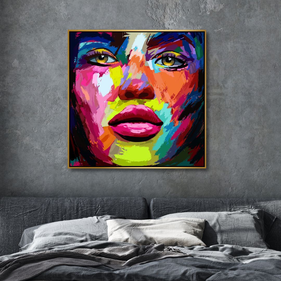 Vibrant Abstract Portrait of Woman - Colorful Oil Painting for Modern Decor