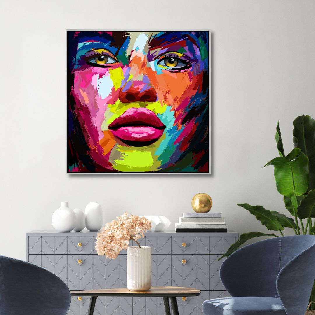 Vibrant Abstract Portrait of Woman - Colorful Oil Painting for Modern Decor