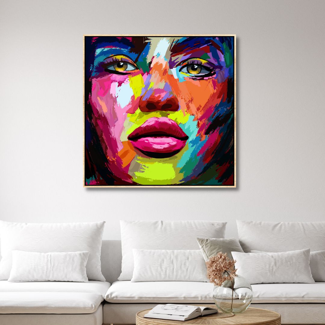 Vibrant Abstract Portrait of Woman - Colorful Oil Painting for Modern Decor