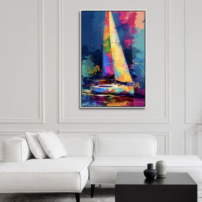 Vibrant Abstract Yacht Oil Painting for Colorful Home Decor & Nautical Art Lovers