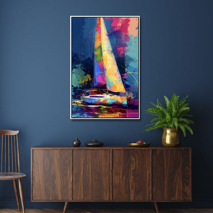 Vibrant Abstract Yacht Oil Painting for Colorful Home Decor & Nautical Art Lovers