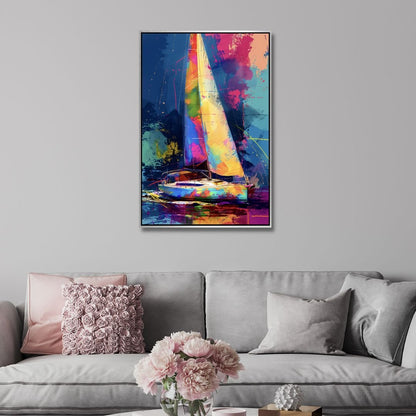 Vibrant Abstract Yacht Oil Painting for Colorful Home Decor & Nautical Art Lovers