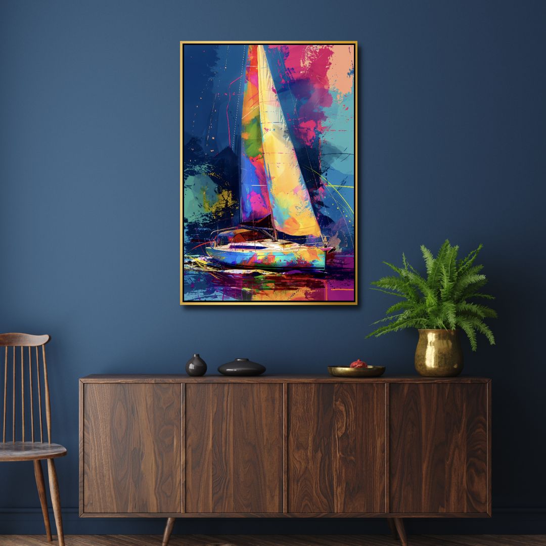 Vibrant Abstract Yacht Oil Painting for Colorful Home Decor & Nautical Art Lovers