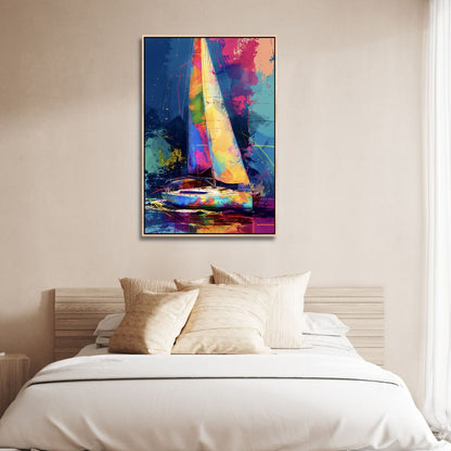 Vibrant Abstract Yacht Oil Painting for Colorful Home Decor & Nautical Art Lovers