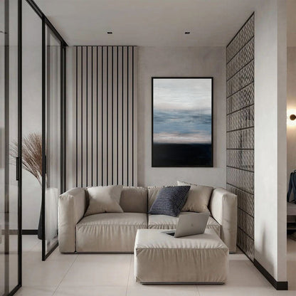 Contemporary Blue Abstract Oil Painting for Modern Home Decor