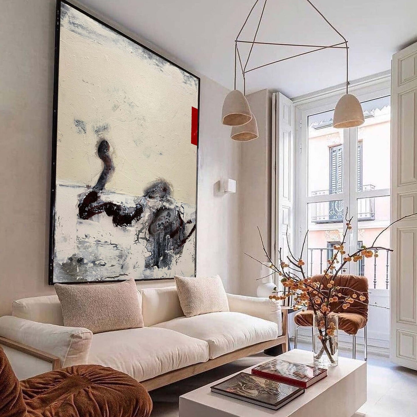 Contemporary Beige Abstract Oil Painting for Modern Home Decor